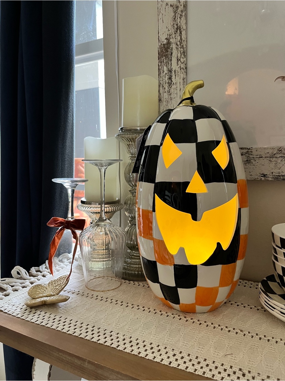 Brand New: MacKenzie-Childs Inspired Illuminated Tall Jack-O’-Lantern